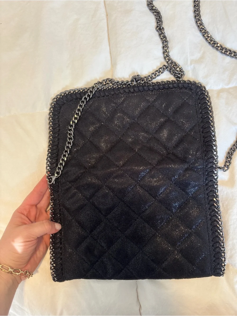 Quilted Black Chain-Trim Crossbody Bag - Unbranded